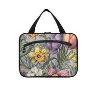 Flowers Flower Violet Daffodils Hanging Travel Cosmetic Bags for Women with Hook, Designer Foldable Cosmetic Bags for Travel Make up Bathroom estuche para maquillaje L