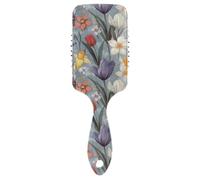 Flowers flower Violet Daffodils Silver friendly dry hair brush Designed scalp massaging for short hair with Ergonomic handle cepillo para definir rizos