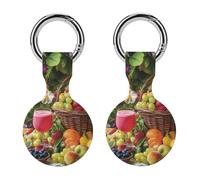 Flowers Fruits Protective Case Compatible for Airtag Silicone Tracker Holder Tracker Cover with Key Ring 2PCS