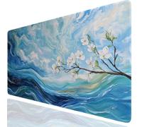 Flowers Gaming Mouse Mat Blue Mouse Pad Large 1000x400x3mm, Extended Waterproof Mousepad Smooth Cloth Surface Improved Precision And Speed, Desk Mat Non-Slip Rubber Base for Office Gaming GKuk-1859