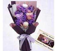 Flowers Gifts For Women - Forever Eternal Floral Delivery Next Day Prime, Preserved Flowers Bouquet, Purple Gifts For Women Retirement