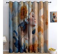 Flowers Girl Feathers Petals Curtains for Living Room Fantasy Style Printed Thermal 100% Blackout Curtains, Super Soft Eyelet Ring Top Blackout Panels W 92" x L 54" for Home Decoration