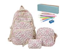 Flowers Girls Floral Satchel With Shoulder Bag And Pencil Case, pink, refer | With Capacity Suitable For School, Commuting, College, Travel, Office, Outdoor Use, Casual And Camping