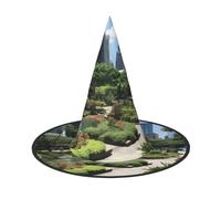 Flowers Green Plants City Life Print Halloween Witches Hat Witch Costume Women Cosplay Party Wizard Hat Accessory For Women