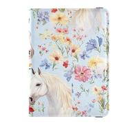 Flowers Horses Beautiful Leather Passport Holder Case Travel Passport Wallet With Vaccination Card Slot Waterproof