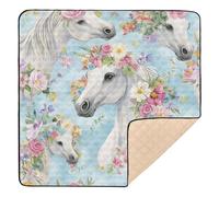 Flowers Horses Large Non-Slip Baby Activity Play Mat for Floor Non-Toxic Infant Play Mat for Baby Kids Toddlers Infants, 50'' x 50''