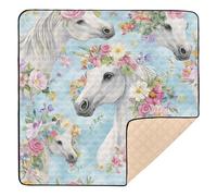 Flowers Horses Large Sturdy Baby Activity Play Mat for Indoor Outdoor Washable Activity Gym Mat for Babies Infants Toddlers, 50'' x 50''