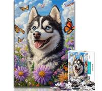 Flowers Husky JigsawPuzzle 1000 Pieces for Adults,Challenging To Complete But Fun And Humorous Unique Home Decor And Gifts (50x75cm)