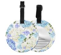 Flowers Hydrangea White Navy Blue Gradient,Luggage Tags Pu Leather Name Tag Travel Suitcase Identifier ID Tags Durable Baggage Label 2 pcs