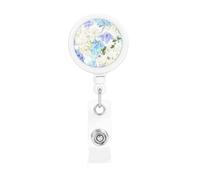 Flowers Hydrangea White Navy Blue Gradient, Retractable Badge Holder,Badge Reels Holder with ID Clip Alligator Clip