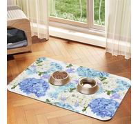 Flowers Hydrangea White Navy Blue Gradient,Waterproof Pet Feeding Mat,Cat Dog Placemats for Food and Water, PU Leather Food Mats,40x60cm