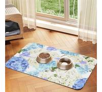 Flowers Hydrangea White Navy Blue Gradient,Waterproof Pet Feeding Mat,PU Leather Placemats for Cat Dog Water Bowl,Food Mats,40x60cm