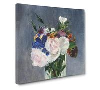 Flowers In A Crystal Vase by Edouard Manet Canvas Print | Gallery Wrapped 30mm Frame Wall Art | 14x14 inches | Ready to Hang | Classic Floral Picture | Living Room Bedroom Lounge Office