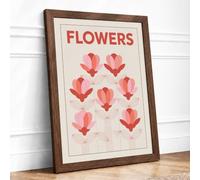 Flowers in Bloom Botanical Framed Wall Art Print A2 (59.4×42cm) Walnut, Wall Decor for Living Room, Bedroom, Office & Home, Ready to Hang, Art Gift