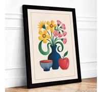 Flowers in Bloom Mid-Century Framed Wall Art Print A3 (42×29.7cm) Black, Wall Decor for Living Room, Bedroom, Office & Home, Ready to Hang, Art Gift