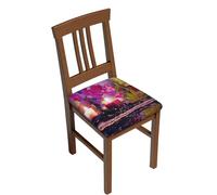 Flowers In Fountain Massage Stones And Bamboo Print Stretch Dining Chair Seat Covers Set Of 2, Soft Removable Washable Seat Covers For Dining Chairs, Dining Room Seat Cover Protector