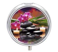 Flowers in Fountain Massage Stones Pill Box 3 Compartment Decorative Metal Medicine Vitamin Organizer Personalized Medicine Organizer Travel Pillbox for Outdoor