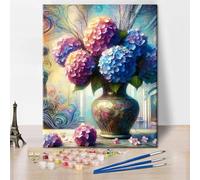 Flowers in the Vase Canvas Oil Painting Kit for Adults Acrylic Simple Hydrangea Paint by Number for Gift Home Decoration DIY Paint by Numbers for Adults Beginner Flowers 16x20 Inch Without Frame