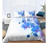 Flowers King Size Duvet Cover Set Blue Orchids Bedding 3D Soft Comfort Microfiber Quilt Cover 220x230 cm with Zipper Closure and 2 Pillowcases for Kids Teenager Adults P.580