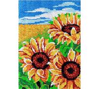 Flowers Latch Hook Rug Kits for Adults Beginners,Sunflower Field,DIY Crochet Rug Making Kit with Printed Patterns Rug Making for Home Decoration Gifts,60x90cm