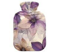 Flowers Lavender and Beige Water Bottle for hot Water with Soft Cover, 1L hot compresses for The Body for Neck and Shoulder Pain Relief, Period Cramps, Bolsa de calor para Dolor Menstrual