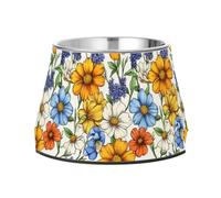 Flowers Lavender Marigold Orchid White Bowls for Dogs Non Skid Stainless Steel Water Food Bowl for Slow Feed Cats Whisker Friendly