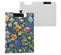 Flowers Lavender Tulips Birds Royal Blue Clipboard Foldable Double Clips Pen Holder Clip Board with Cover Clipboard Folio Hospital Accessories