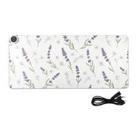 Flowers Lavender White Print Heated Desk Mat Large Heated Desk Pad Mouse Pad with 3 Heating Levels PU Leather Large Deskmat for Office Home Decor, 35.4x15.7in