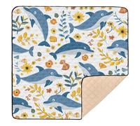 Flowers Leaf Dolphin Baby Play Mat 50" x 50", Playmat for Playpen, Thicken Soft Padding Foam Crawling Mat for Babies Toddlers Infants