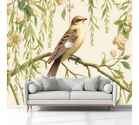 Flowers Leaves Birds Cream Wallpaper Mural Photo Kids Bedroom Home Poster Decoration 150x105 cm, Non-Woven Wall Mural Picture Wallpaper Wall Covering for Living Room