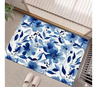 Flowers Leaves Door Mats Indoor Doormat Washable For Pets Door Matts Duty Non-Slip Entrance Mat Super Absorbent Front Doormat, Ink Painting Style For Kitchen Bathroom Indigo, 60 X 90 Cm