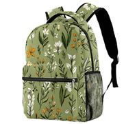 Flowers Leaves Herbs Plants Sage Green Pattern Backpack Rucksack for Girls Boys Schoolbag for Elementary Middle Students