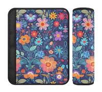 Flowers Leaves Pink Yellow Green Car Seat Shoulder Pads Covers for Kids Soft Seat Strap Belt Pad for Boys Girls 2 Pack 6.5 * 6.5in