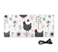 Flowers Leaves Rooster White Pattern Heated Desk Mat Large Heated Desk Blotter Pads Mats with 3 Heating Levels PU Leather Computer Accessories for Office Home, 31.5x13in