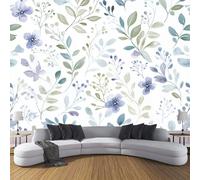 Flowers Leaves Silk Cloth 3D Photo Wallpaper Roll Mural, White Wallcoverings, 200×150 Cm (Wxh) Indoor Simple Watercolor Style Wall Painting for Bedroom Living Room Tv Backdrop Home Decoration