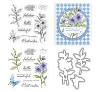 Flowers Leaves Stamps and Die Cuts for Card Making Butterflies Transparent Silicone Clear Stamp and Metal Cutting Dies Sets for DIY Scrapbooking Paper Crafting Seals Decorative Supplies
