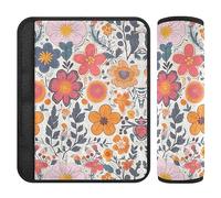 Flowers Leaves White Pink Yellow Toddler Seat Cushion Shoulder Pads for Adults Strap Covers Belt Covers for Kids 2 Pack 6.5 * 6.5in