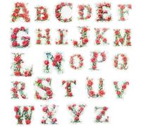 Flowers Letter Scrapbooking Stickers, Vintage Letter Stickers, 26Pcs Self Adhesive Waterproof Letter Sticker, Creative Letter Sticker for Calendars, Mailboxes, Suitcases, Notebooks, Diaries Red