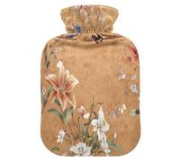 Flowers Lily Pansy Butterflies Terracotta hot Bottle Water Bag with Soft Cover, 2L Warm Water Bottle for Bed for Arthritis, Arthritis