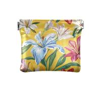 Flowers Lily Yellow Women's PU Leather Coin Purse Waterproof Mini Makeup Bag for Women Boys Girls, Flowers Lily Yellow, 4.33"(L) x 3.74"(W) x 0.39"(H), Classic