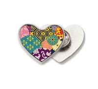 flowers lines pattern china japanese style Heart Metal Pin Brooch Clip Love