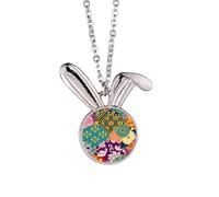 flowers lines pattern china japanese style Rabbit Necklace Pendant Bunny Animal Jewelry Gift