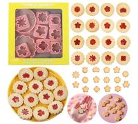 Flowers Linzer Cookie Cutters, 10 Pcs Mini Biscuit Cutters Plastic, 32 Styles Linzer Molds Mini Tulip Four Leaf Clover Shape for Christmas Easter Party Baking