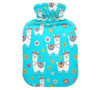 Flowers Llama Teal Hot Water Bottle with Cover for Pain Relief Feet and Bed Warmer for Warming Hands, 1L