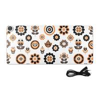 Flowers Mandala Boho White Print Heated Desk Mat Large Heated Office Desk Mat with 3 Heating Levels PU Leather Large Deskmat for Work Decor, 31.5x13in