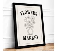 Flowers Market Botanical Framed Wall Art Print A2 Black