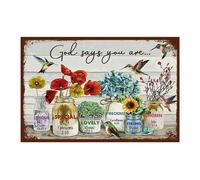 Flowers Metal, Country Rustic Tin Sign, Birds God Says You are, Yard Garage Farm Outside Garden Wall Decor Plaque Outdoor for Home Fence 8 X 12 Inch