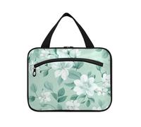 Flowers Mint Green hanging travel bags for women toiletry with hook, designer portable medicine bags for mom cruises bolsos para hombre M, flowers mint green, M