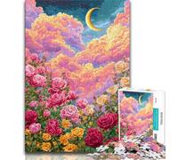 Flowers Moon Jigsaw Puzzles 1000 Pieces for Adults Teens,Staycation Kill Time with Fully Interlocking Randomly Shaped Pieces (50x75cm)