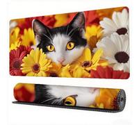Flowers Mouse Mat XXL 31.5x11.8x0.12 inch Large Gaming Mouse Pad Cat Desk Mat Stitched Edges, Washable Japanese Mousepad with Anti-Slip Rubber Base Computers Desk Pad for Laptop Office Decor, Model506